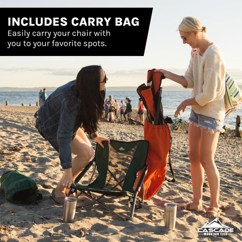 Cascade Mountain Tech Camping Chair - Low Profile Folding Chair for Camping, Beach, Picnic, Barbeques, Sporting Event with Carry Bag, Polyester, Green - Image 4